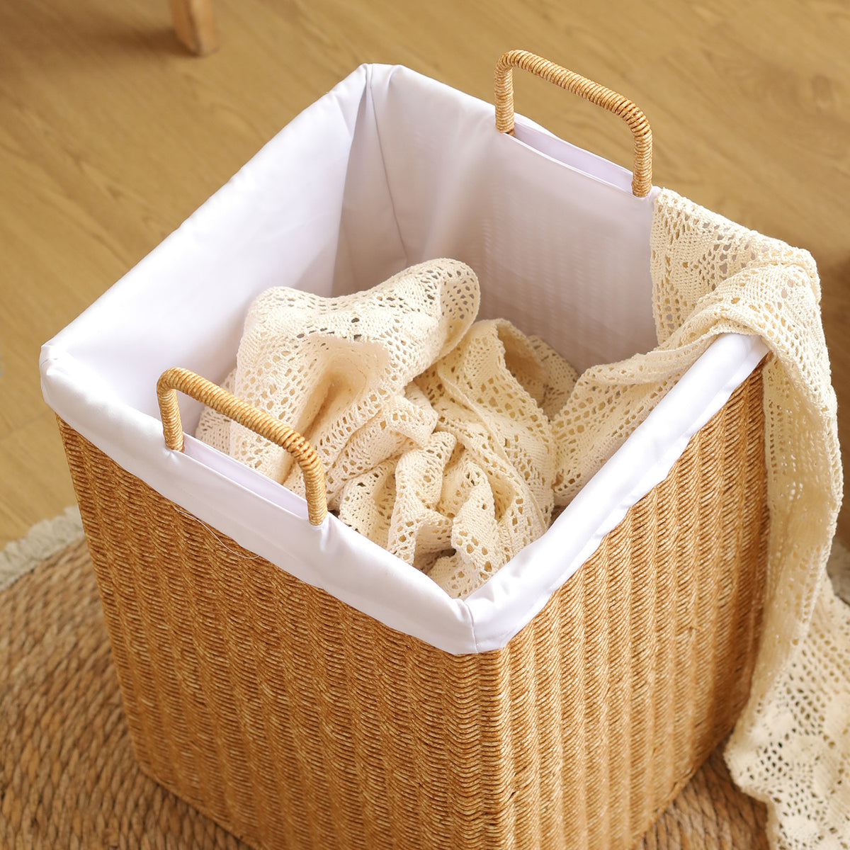 Sac intérieur en coton blanc et anses tressées