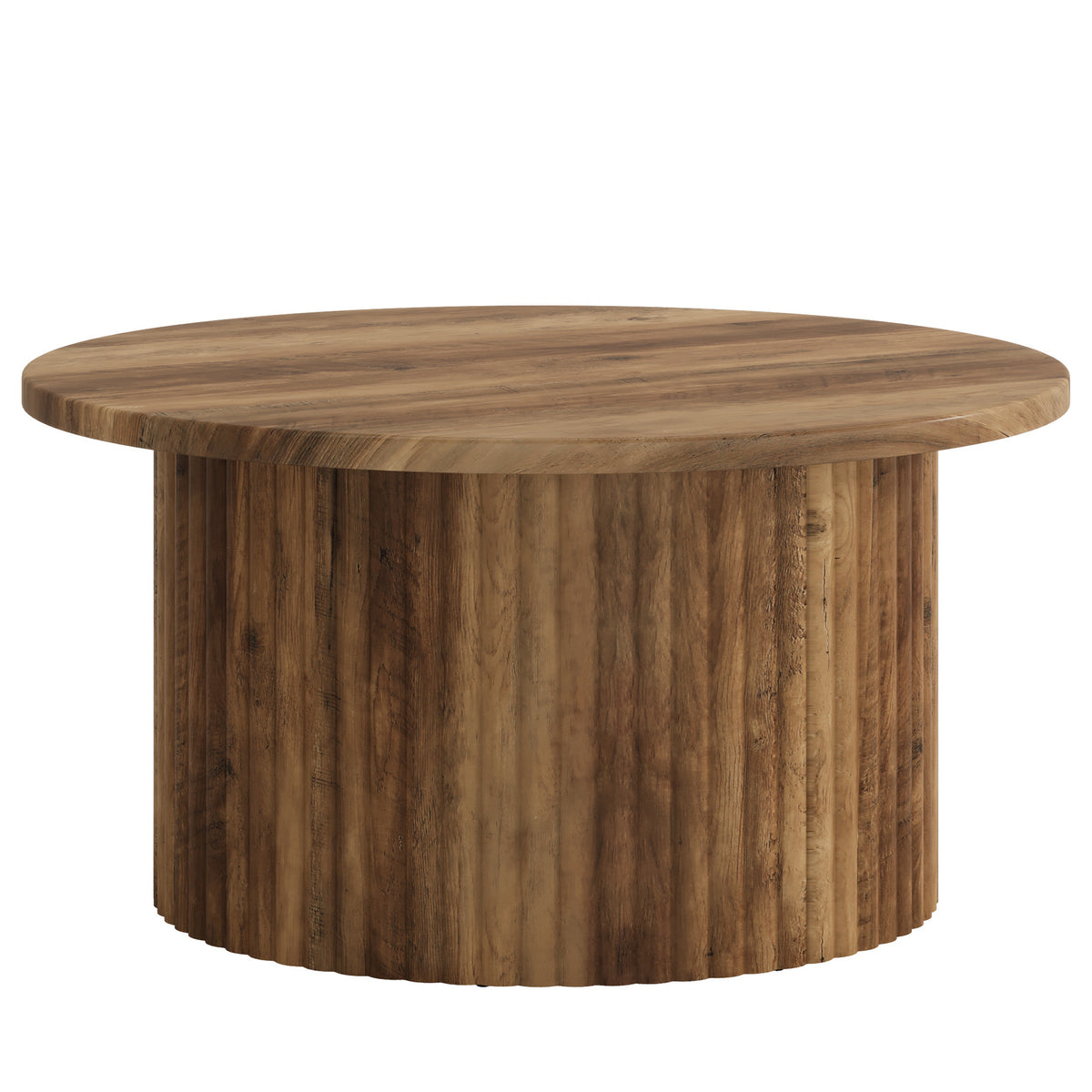 Table basse ronde AUBRYNE pied cylindrique cannelé, fond blanc