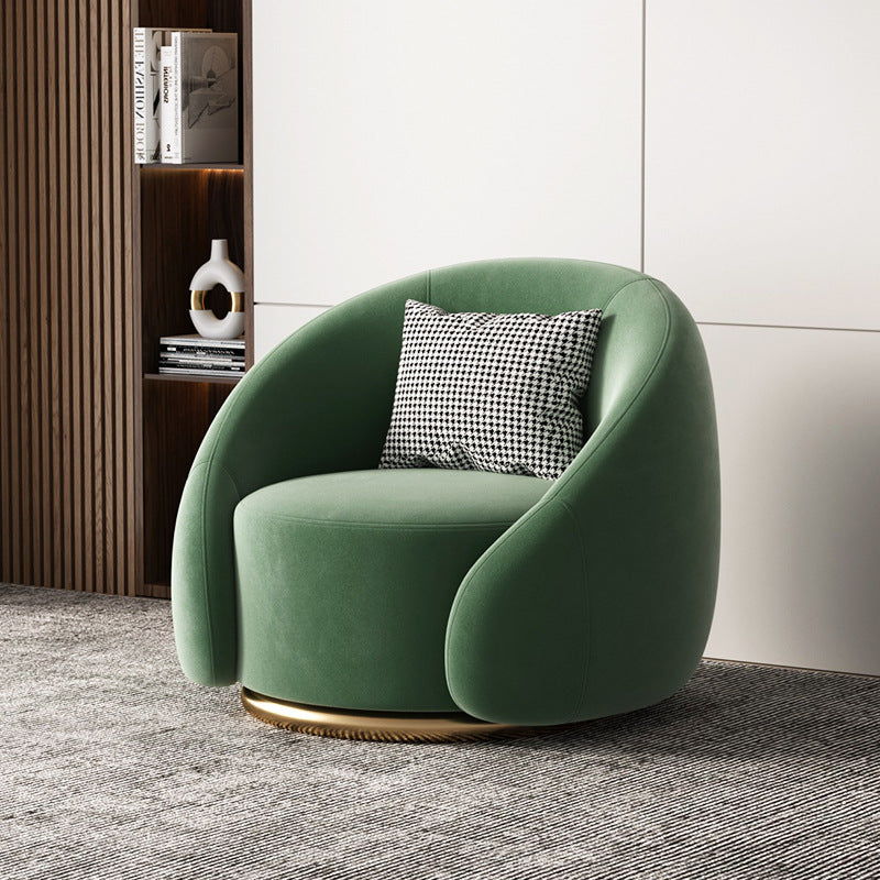 Fauteuil pivotant arrondi en velours, socle doré