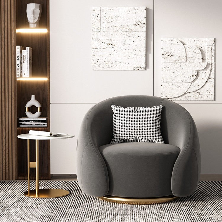 Fauteuil pivotant arrondi en velours, socle doré