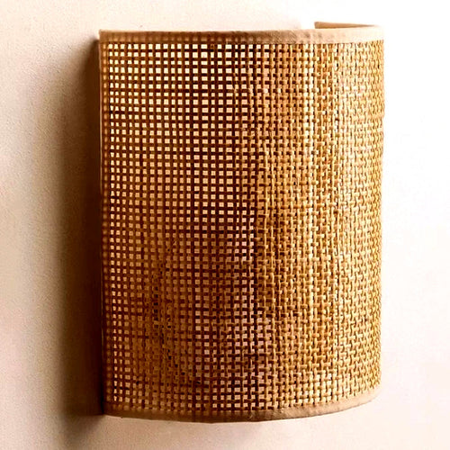Applique murale demi-cylindre en cannage de rotin naturel