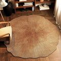 Tapis rond feuille de ginkgo AUBRYNE, velours bouclé caramel