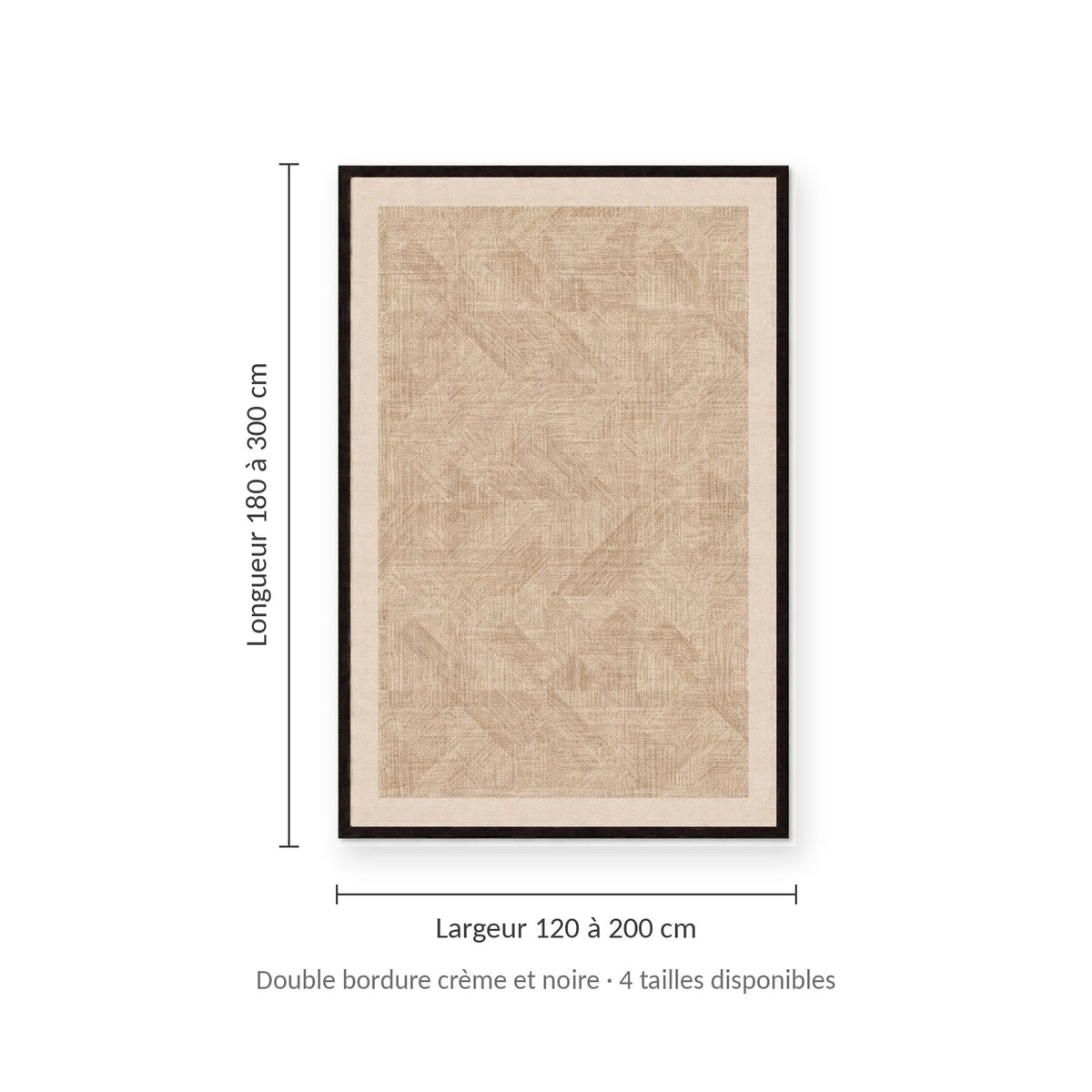 Tapis bouclé AUBRYNE à double bordure crème et noire, dimensions