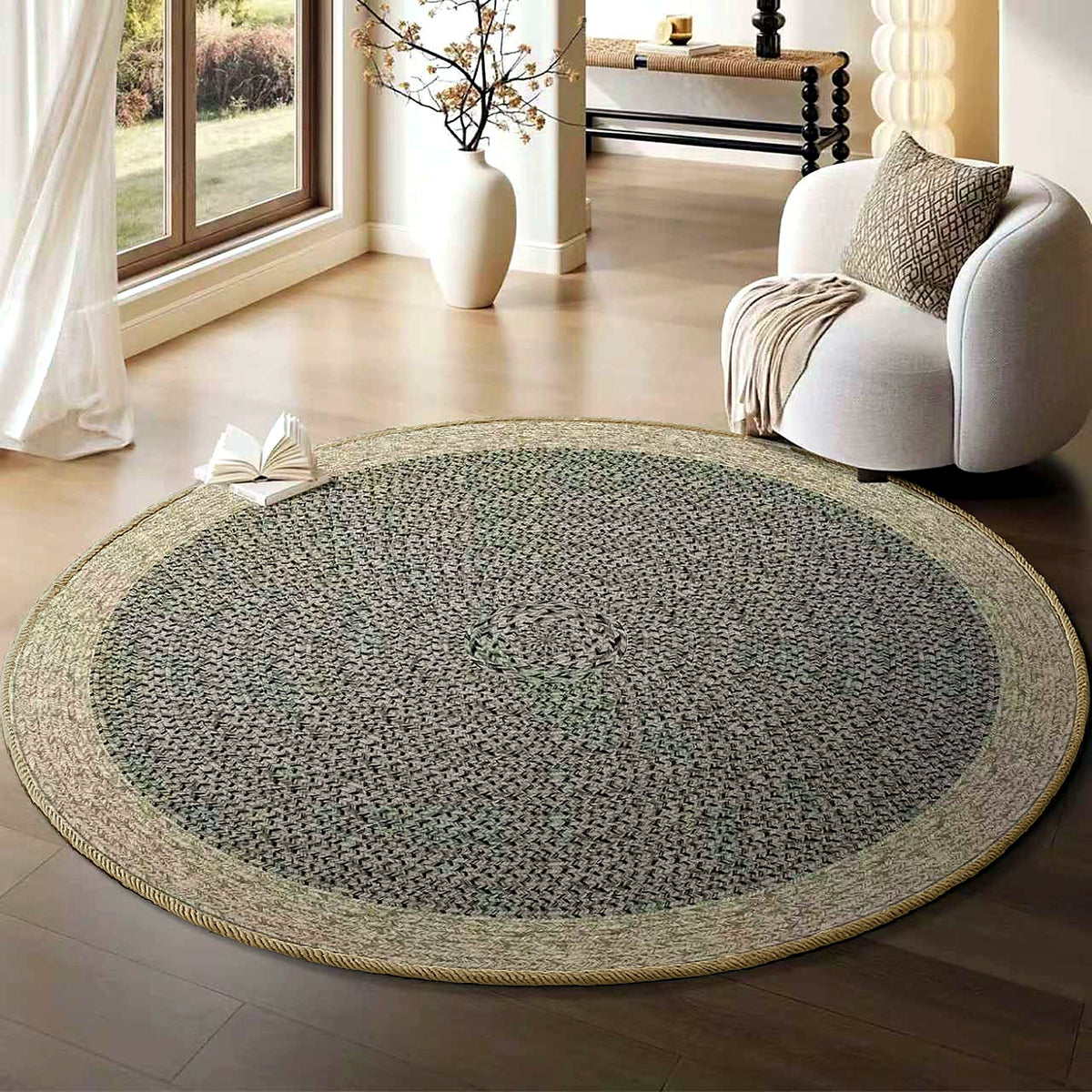 Tapis rond bouclé AUBRYNE, style Cœur anthracite