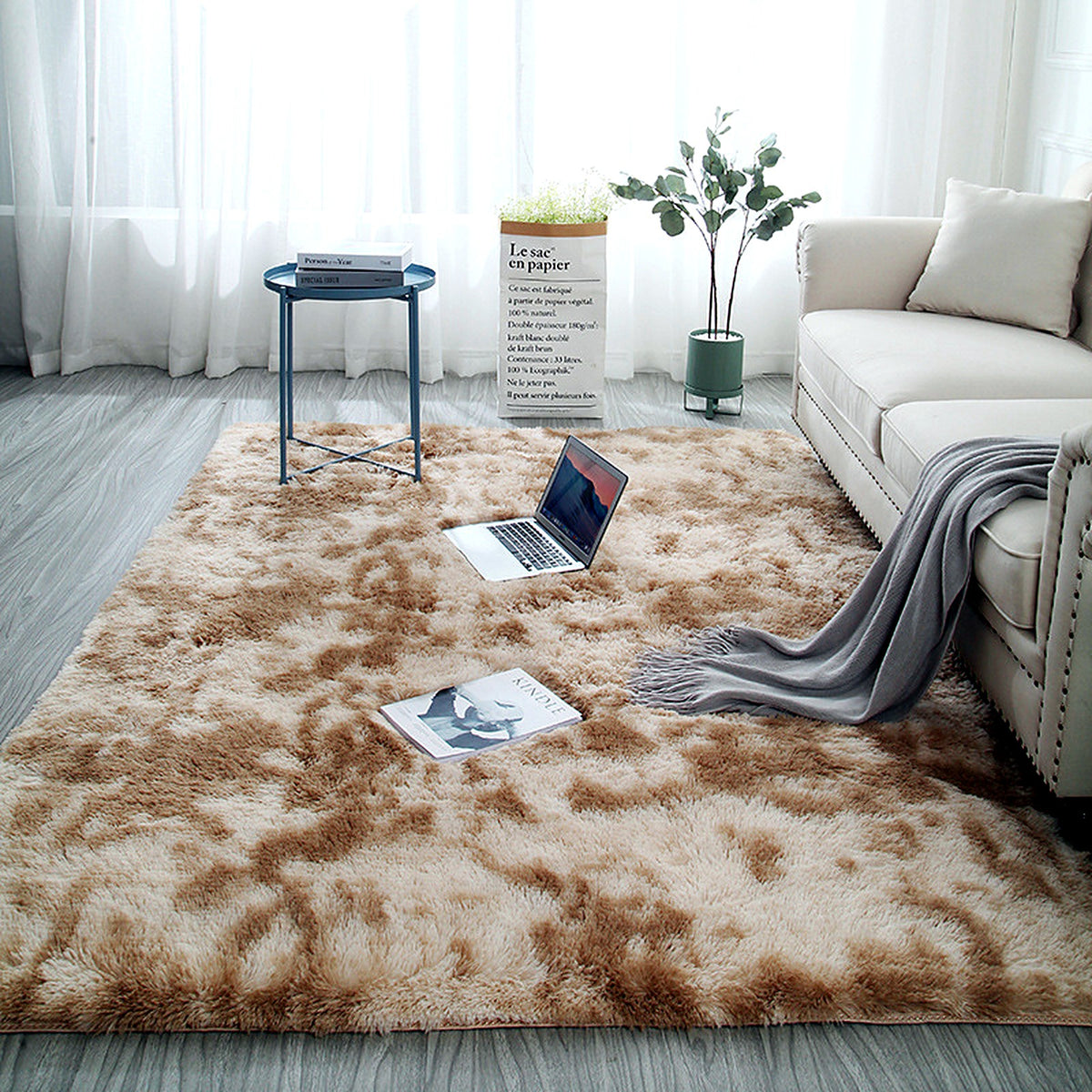 Tapis shaggy AUBRYNE coloris Marbré sable