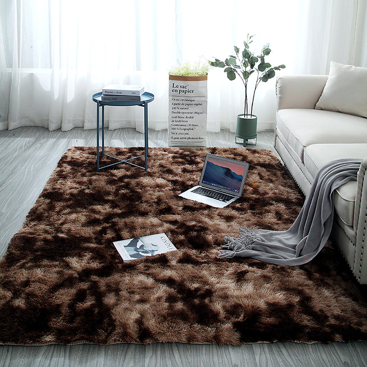 Tapis shaggy AUBRYNE coloris Marbré café
