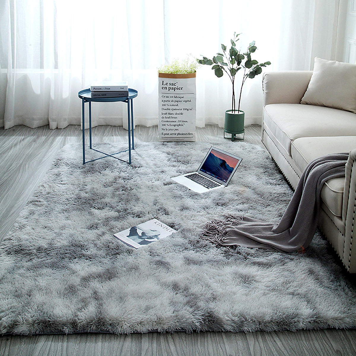 Tapis shaggy AUBRYNE coloris Marbré gris perle