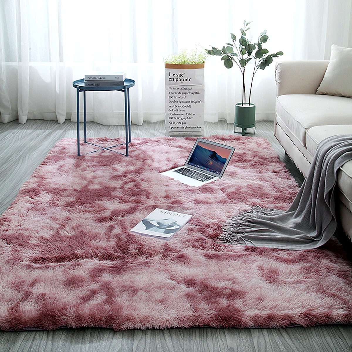 Tapis shaggy AUBRYNE coloris Marbré vieux rose