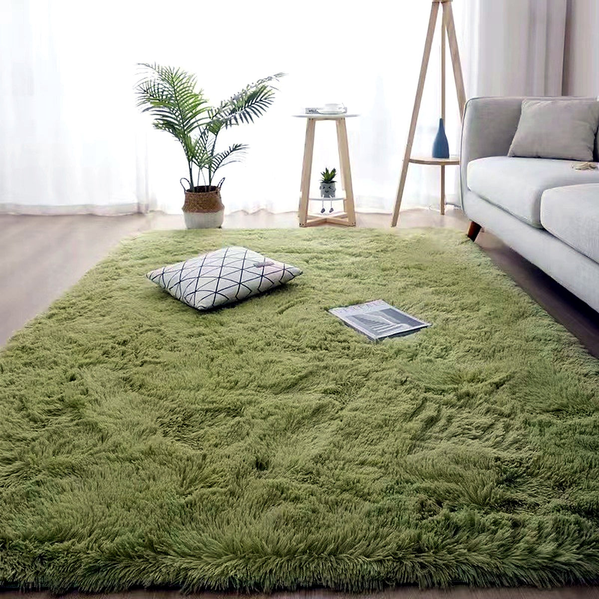Tapis shaggy AUBRYNE coloris Vert tendre