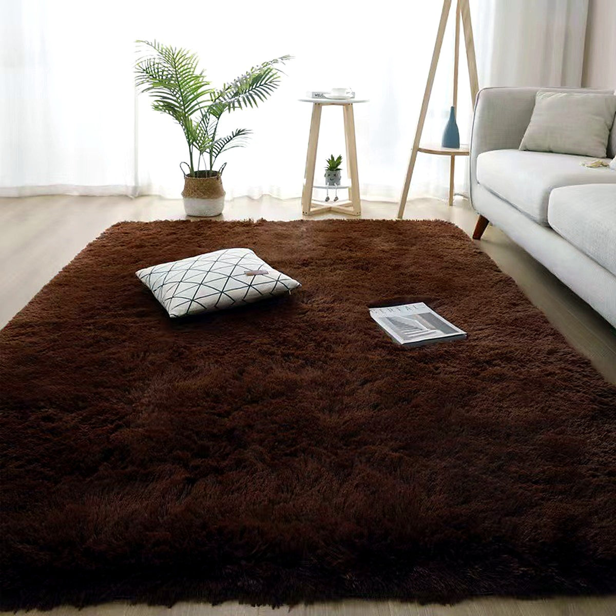 Tapis shaggy AUBRYNE coloris Chocolat