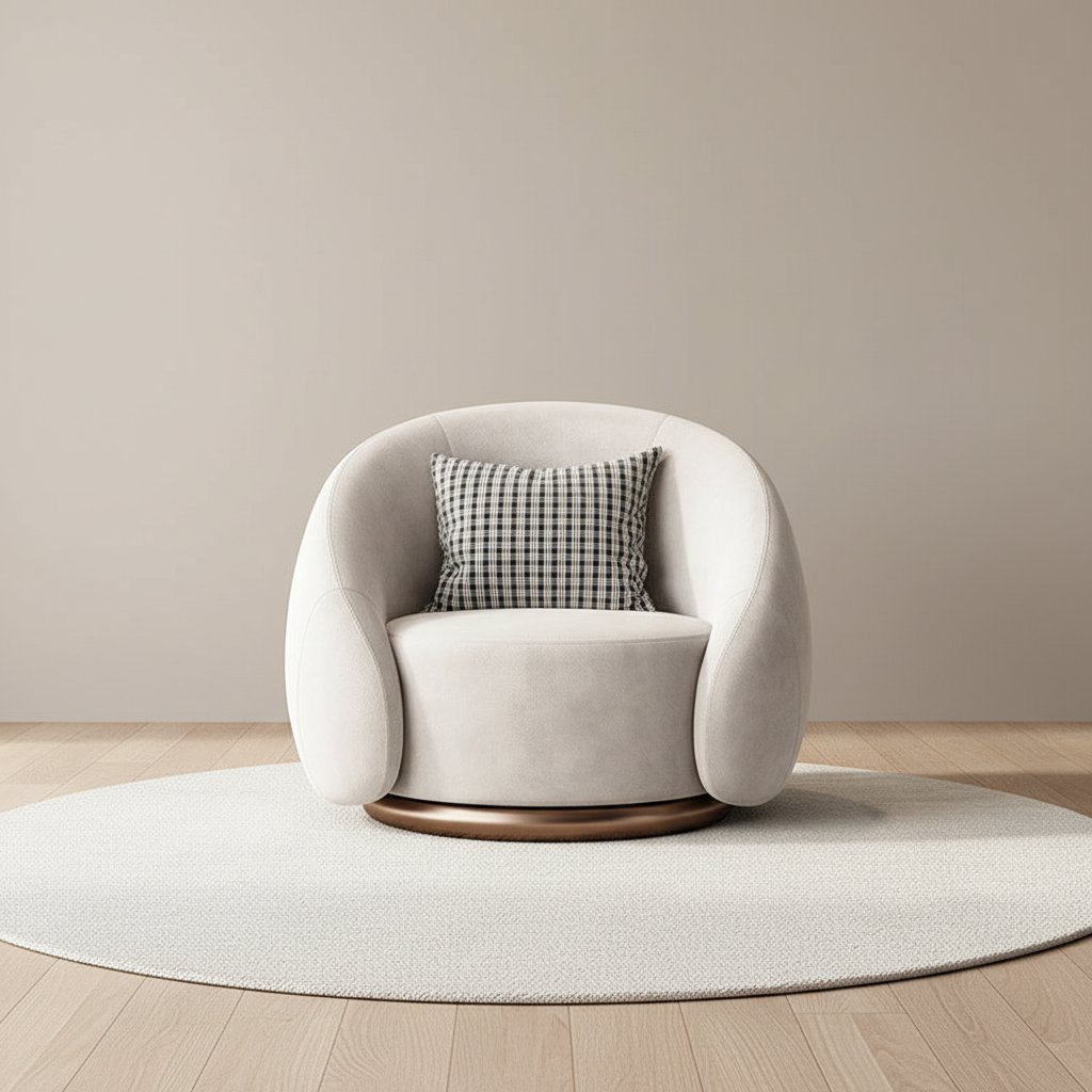 Fauteuil pivotant arrondi – mise en scène AUBRYNE