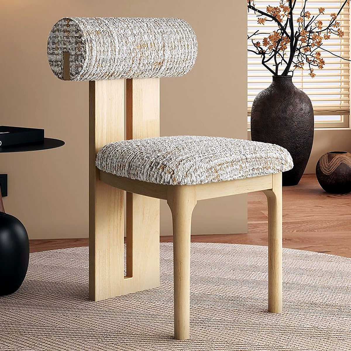 Chaise chêne naturel et tweed beige