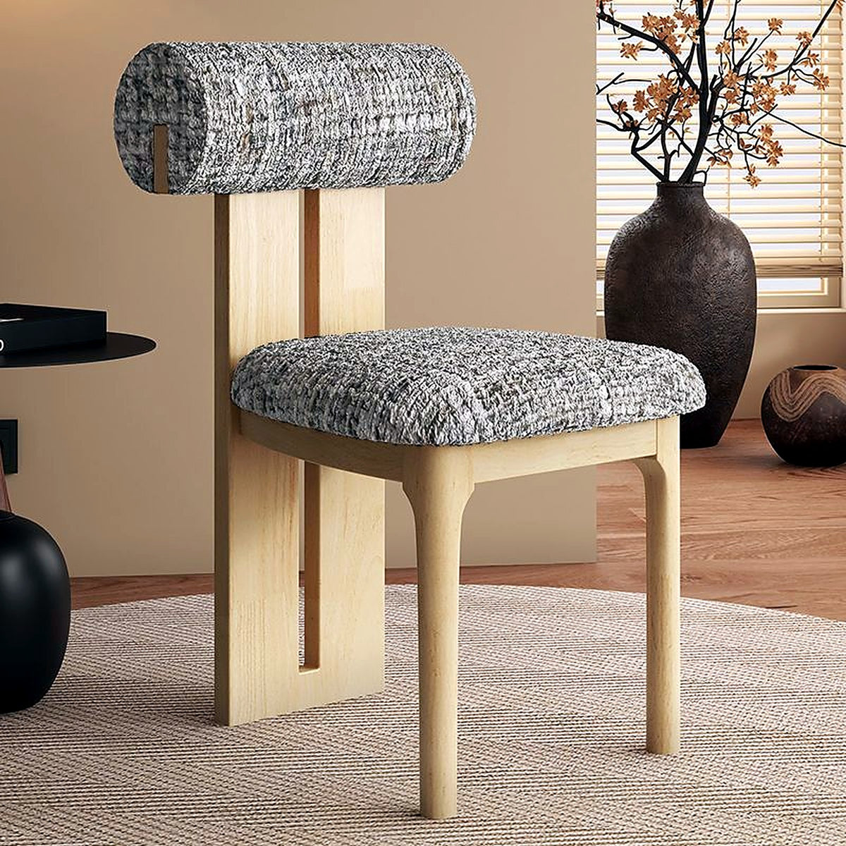 Chaise chêne naturel et tweed gris