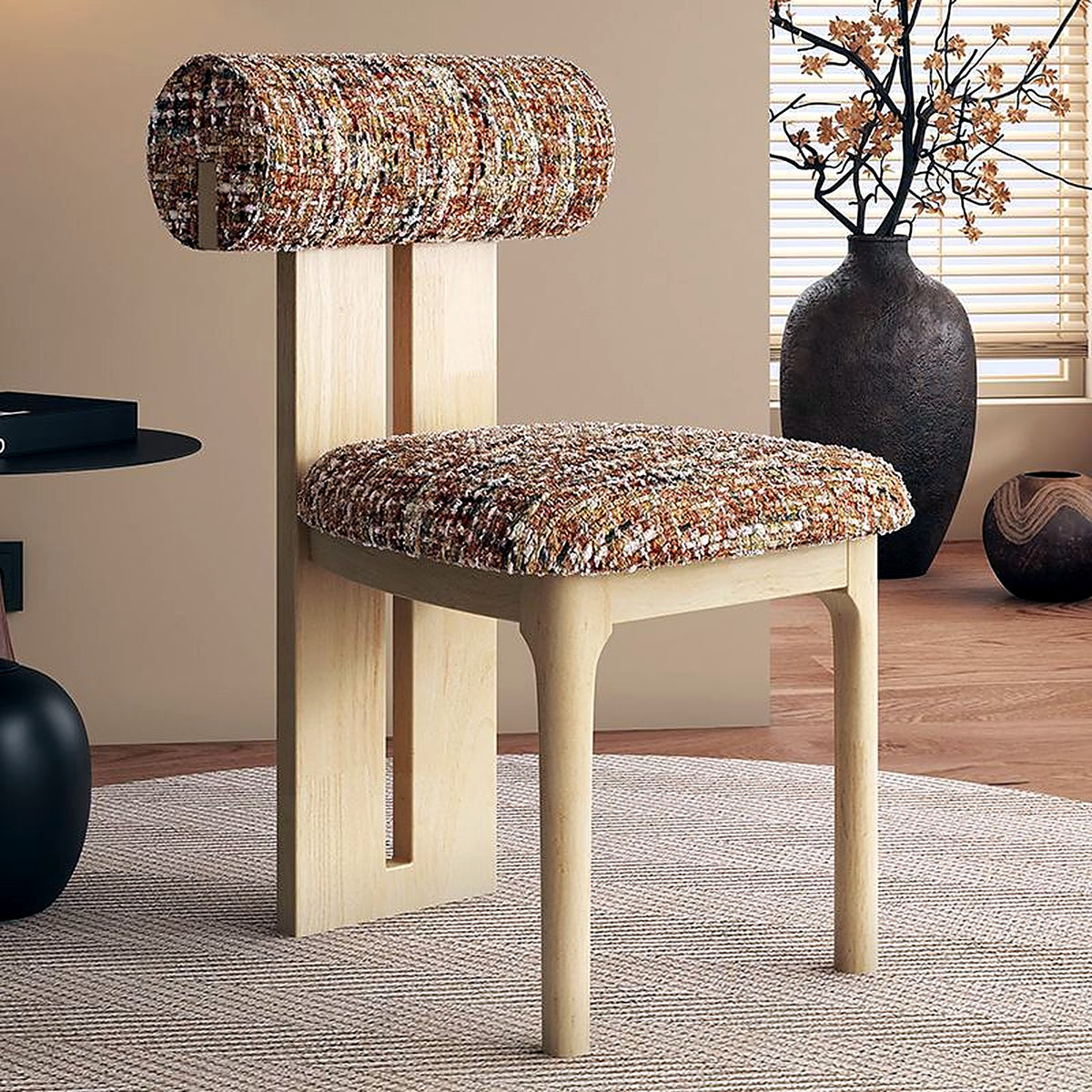 Chaise chêne naturel et tweed terracotta