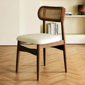 Chaise vintage AUBRYNE en noyer et cannage rotin, assise crème