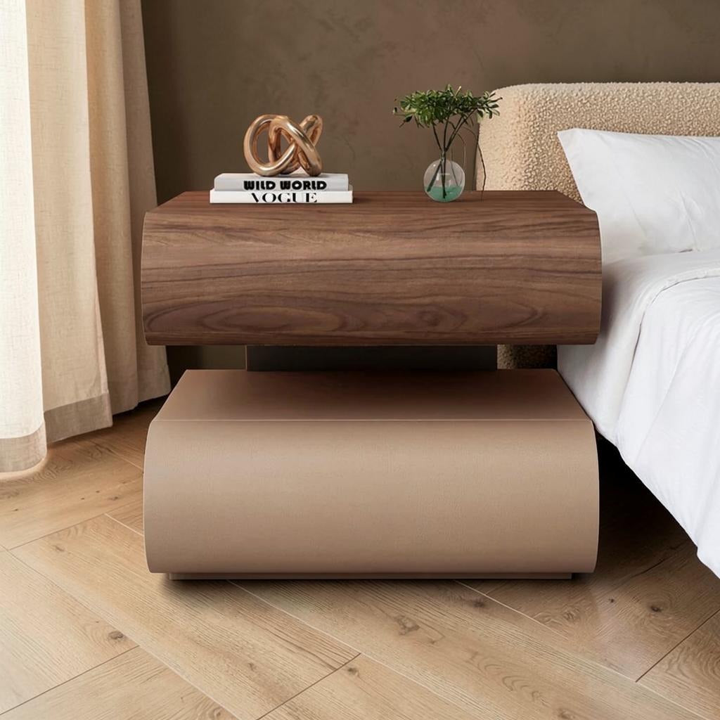 Table de chevet flottante noyer et kaki dans une chambre