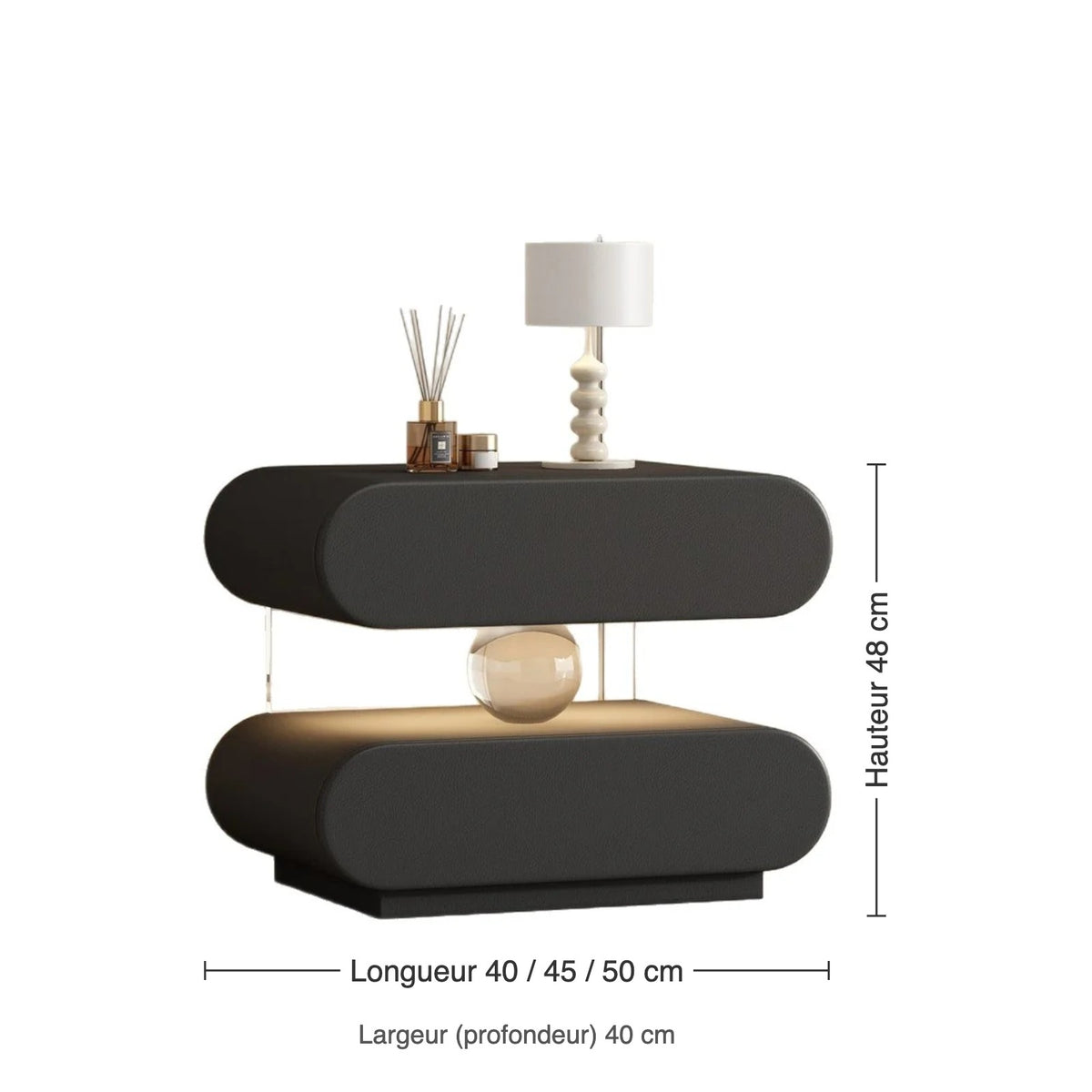 Dimensions de la table de chevet sphère lumineuse AUBRYNE