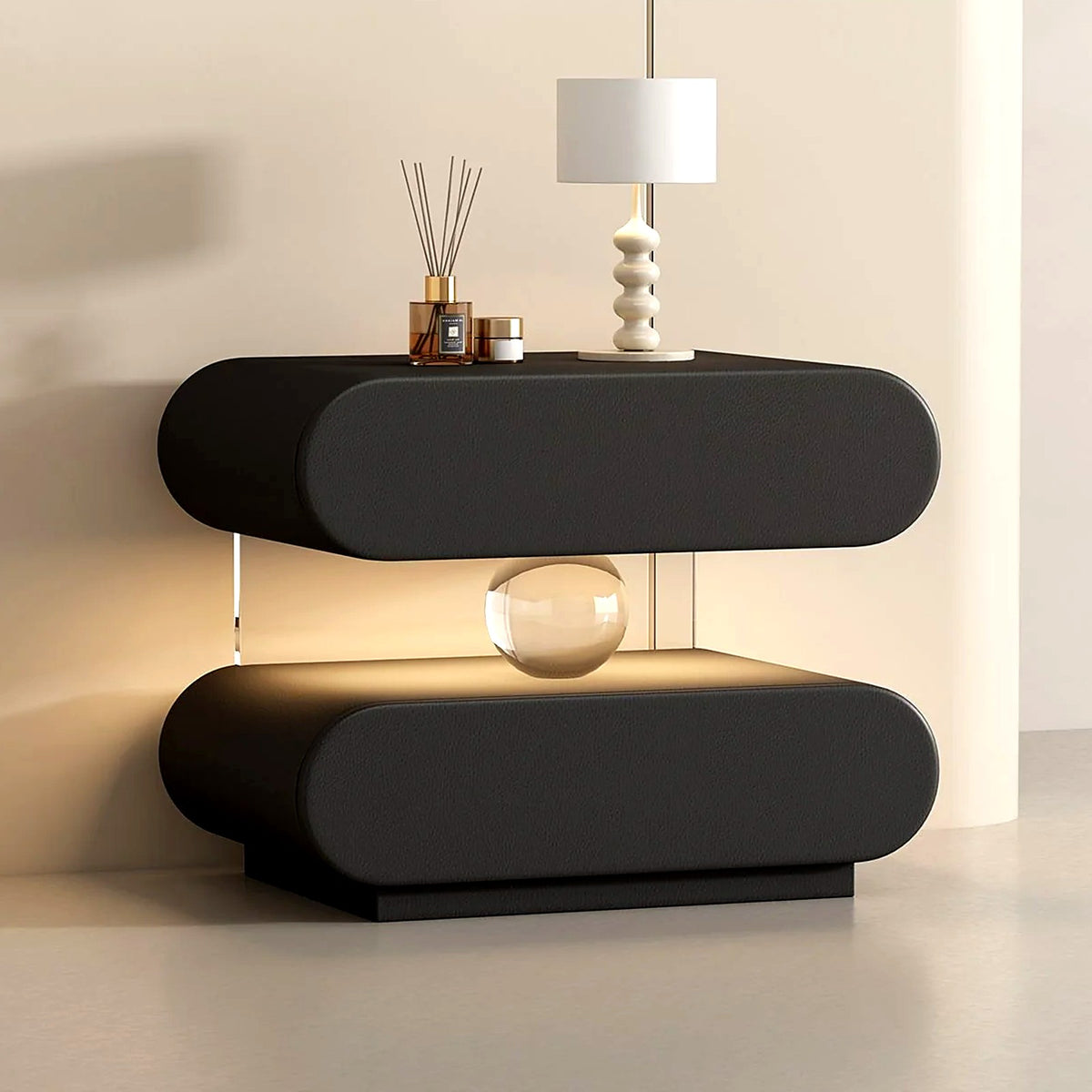 Table de chevet sphère lumineuse AUBRYNE, coloris noir