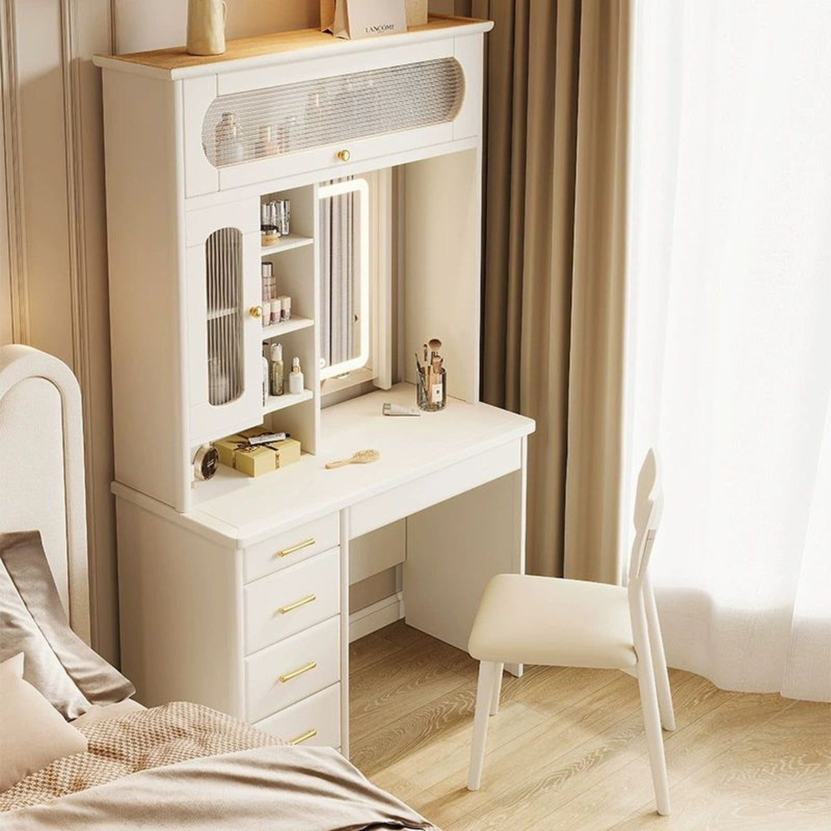 Coiffeuse-bureau crème avec chaise