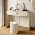Coiffeuse italienne laquée crème avec miroir intelligent et tabouret - ambiance