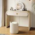 Coiffeuse laquée crème, liseré doré, miroir intelligent LED et tabouret - ambiance