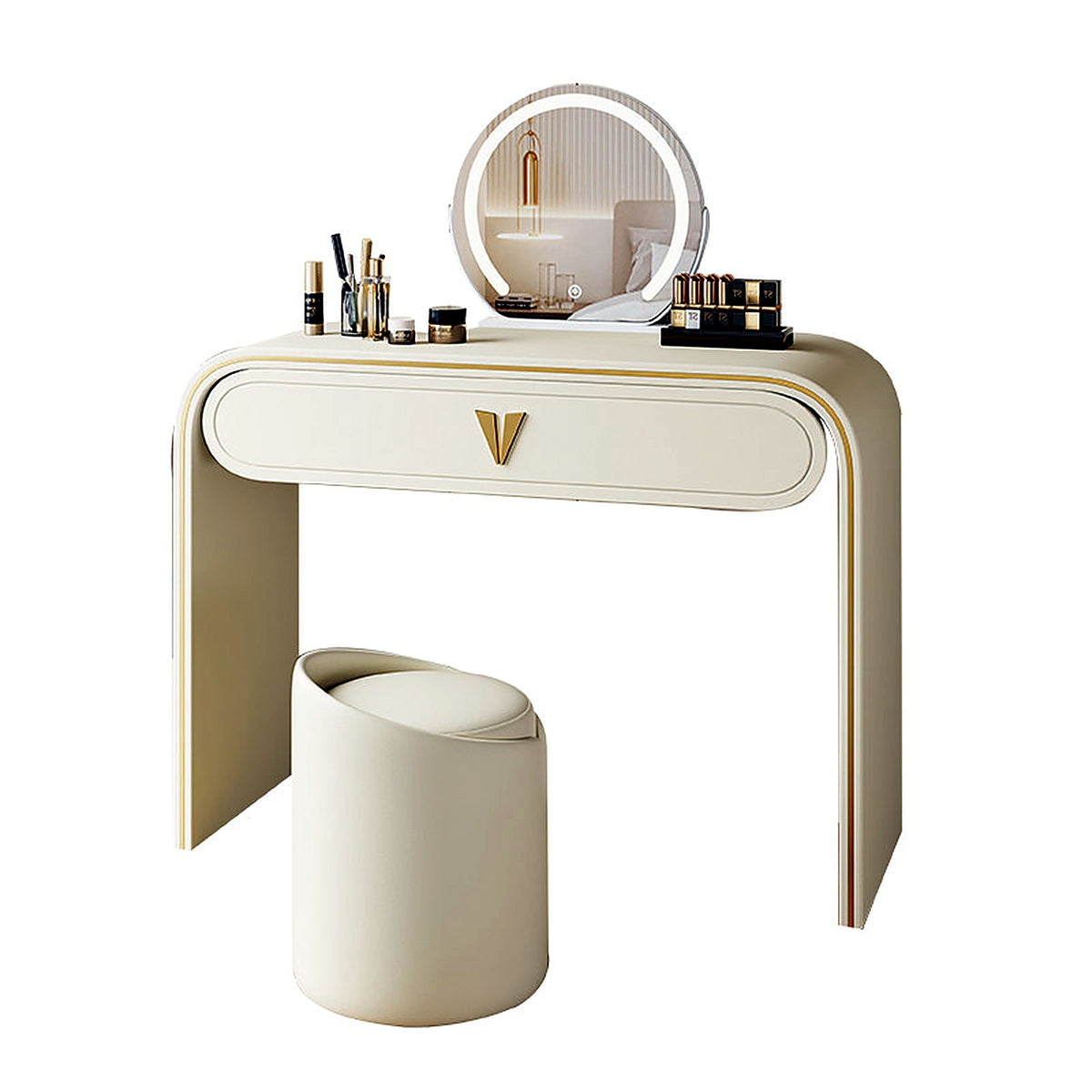 Coiffeuse italienne laquée crème, packshot fond blanc