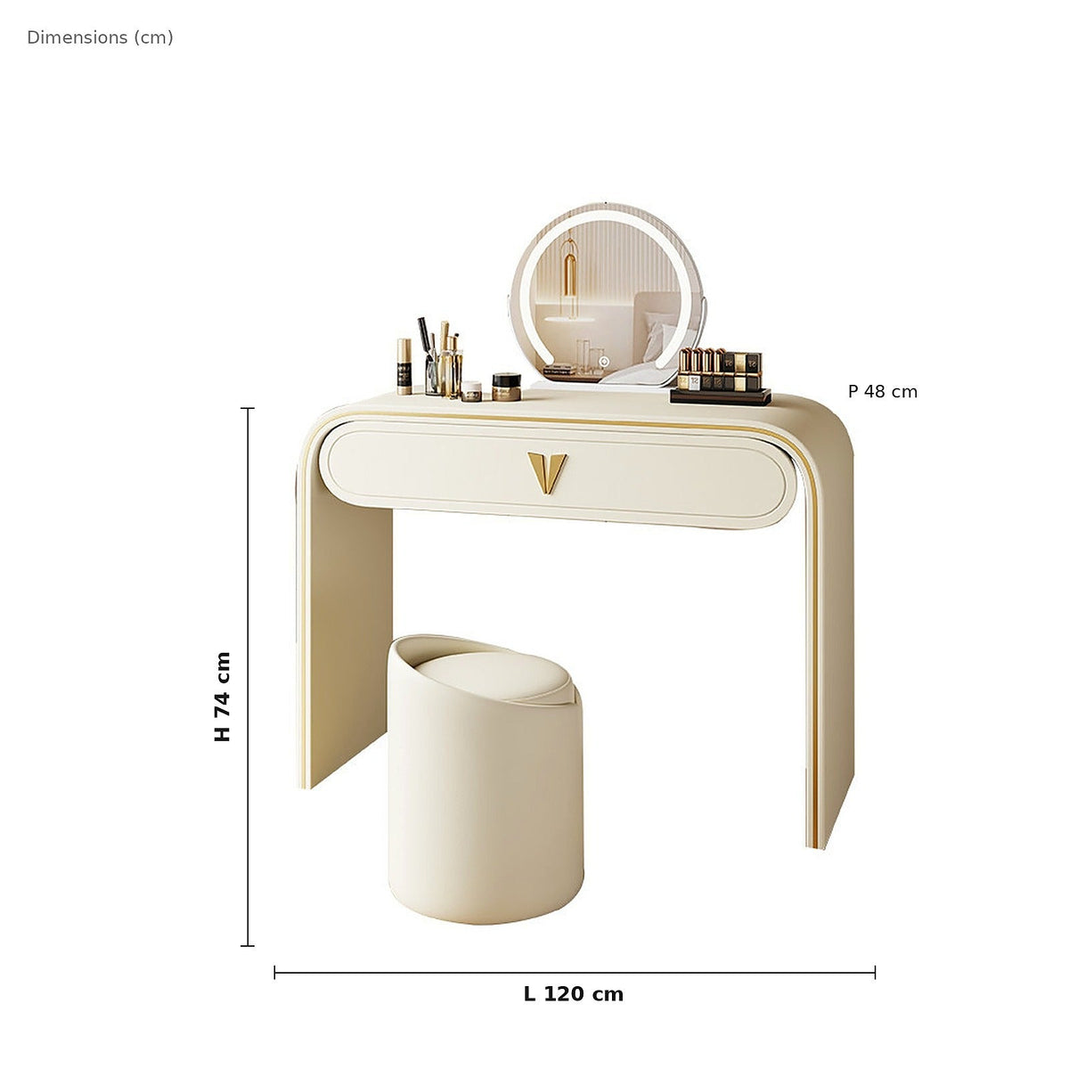 Coiffeuse laquée crème - dimensions
