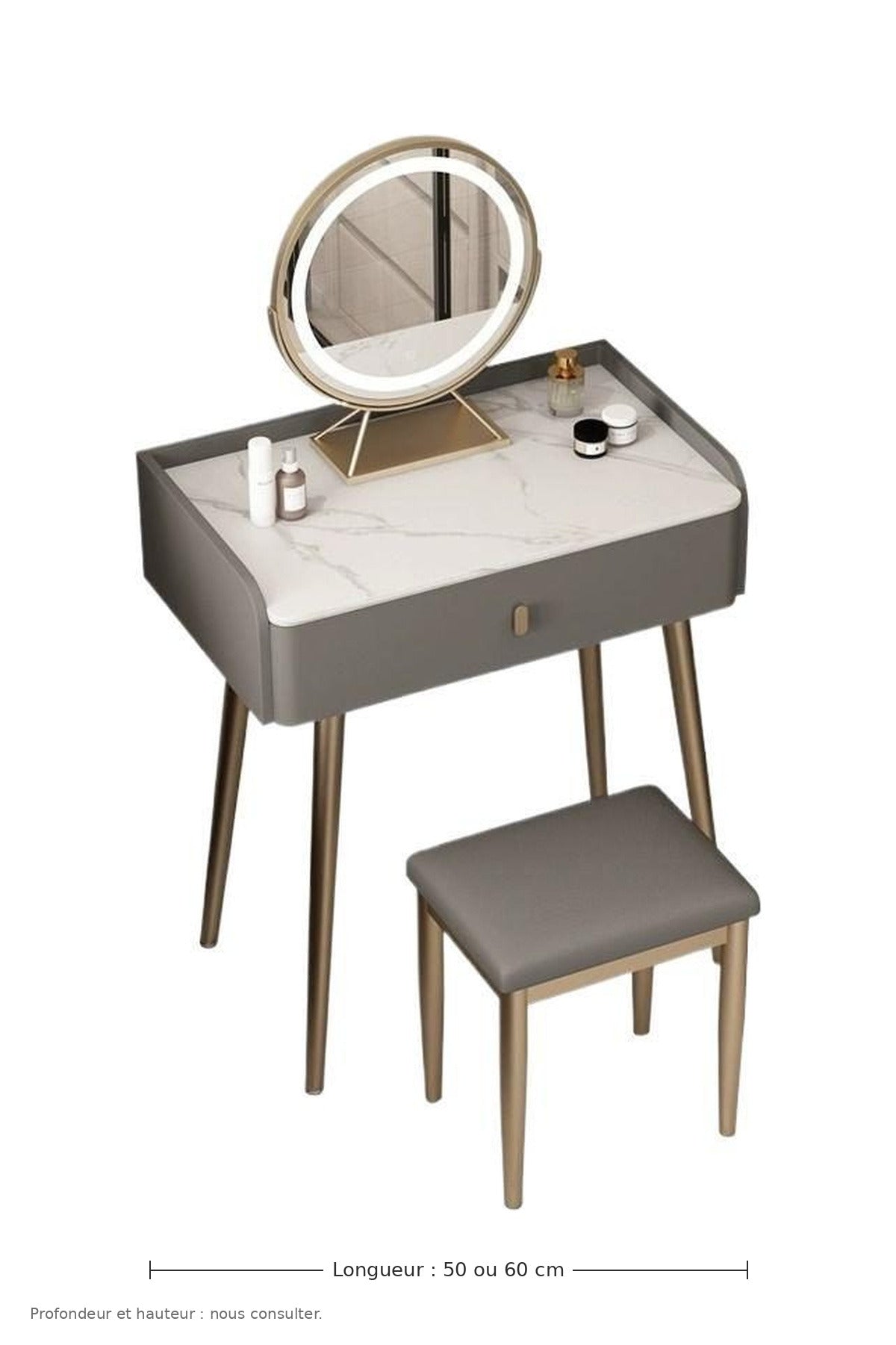 Petite coiffeuse gainée cuir - dimensions : longueur 50 ou 60 cm