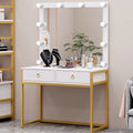 Coiffeuse Hollywood AUBRYNE blanc et doré, miroir lumineux LED