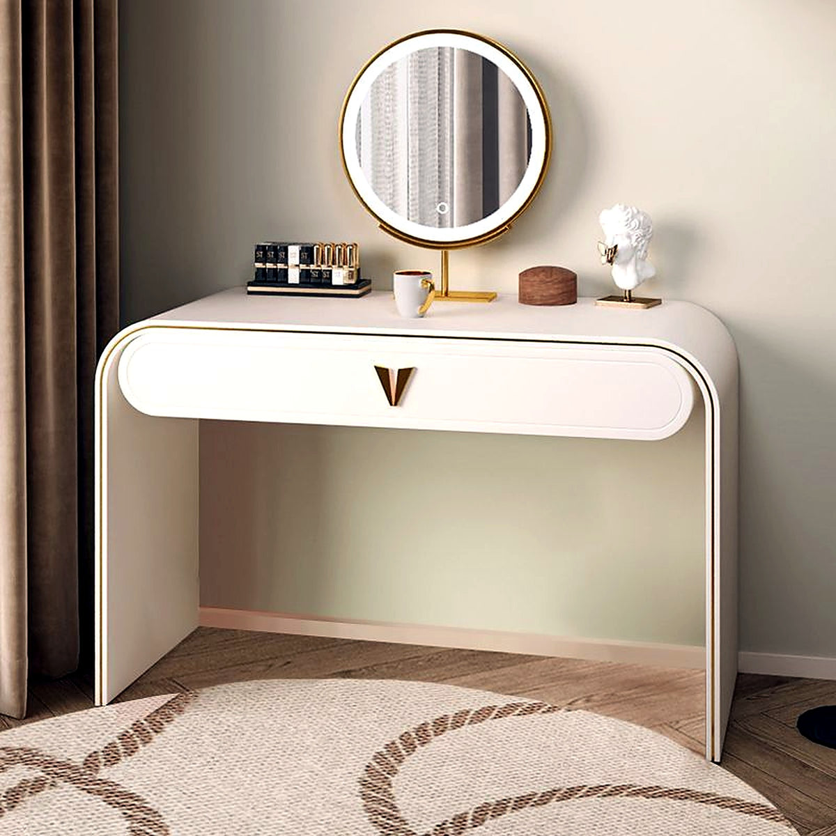 Coiffeuse italienne laquée crème avec miroir intelligent