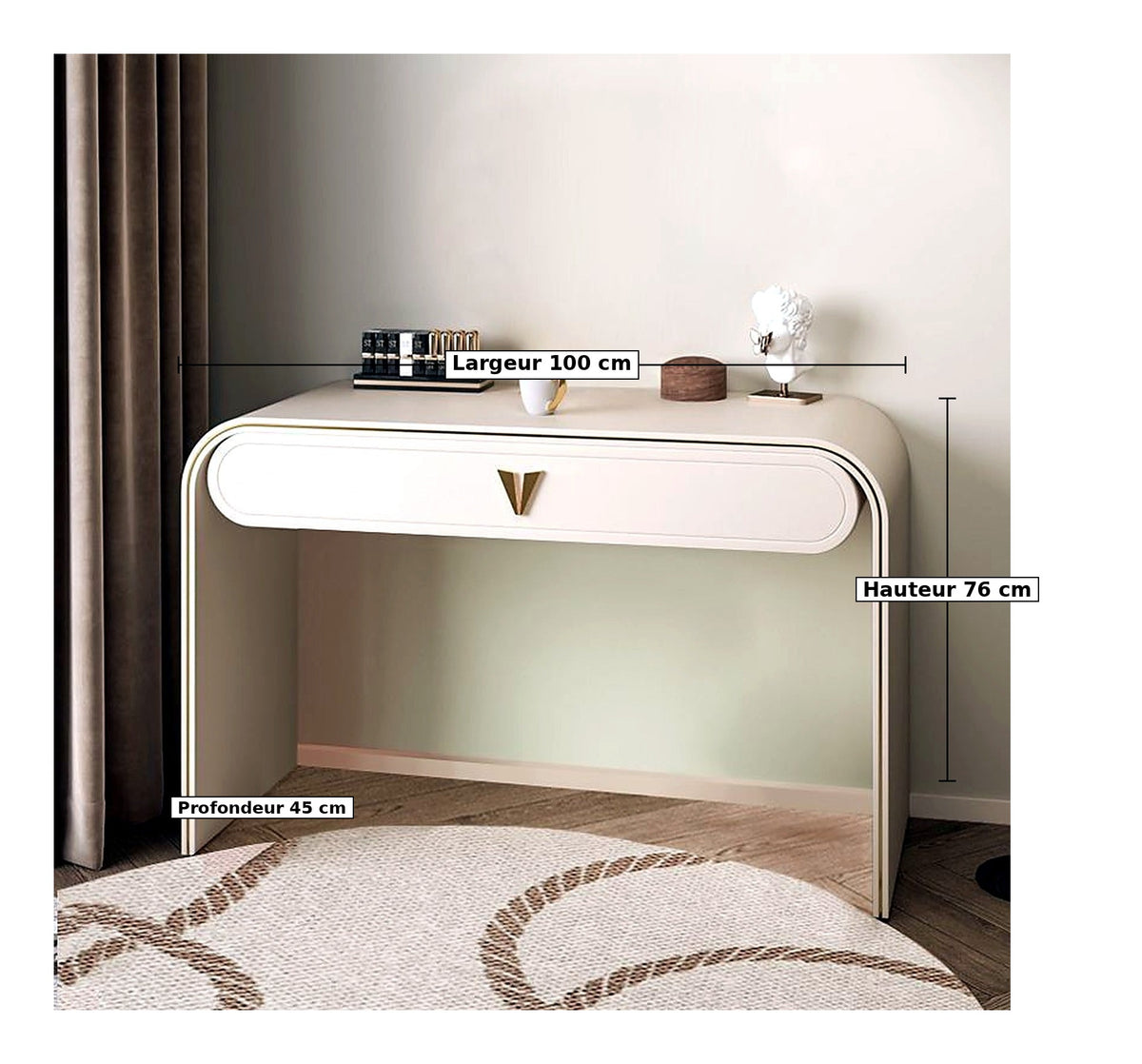 Coiffeuse italienne laquée crème - dimensions : largeur 100 cm, profondeur 45 cm, hauteur 76 cm