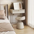 Petite coiffeuse mobile crème à plateau relevable, miroir LED et tabouret