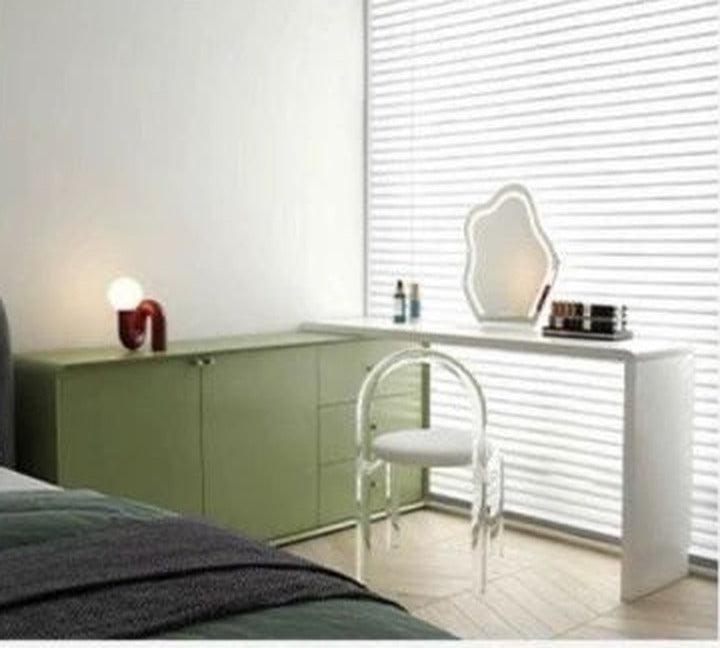 Coiffeuse-bureau rétro vert olive en disposition d'angle