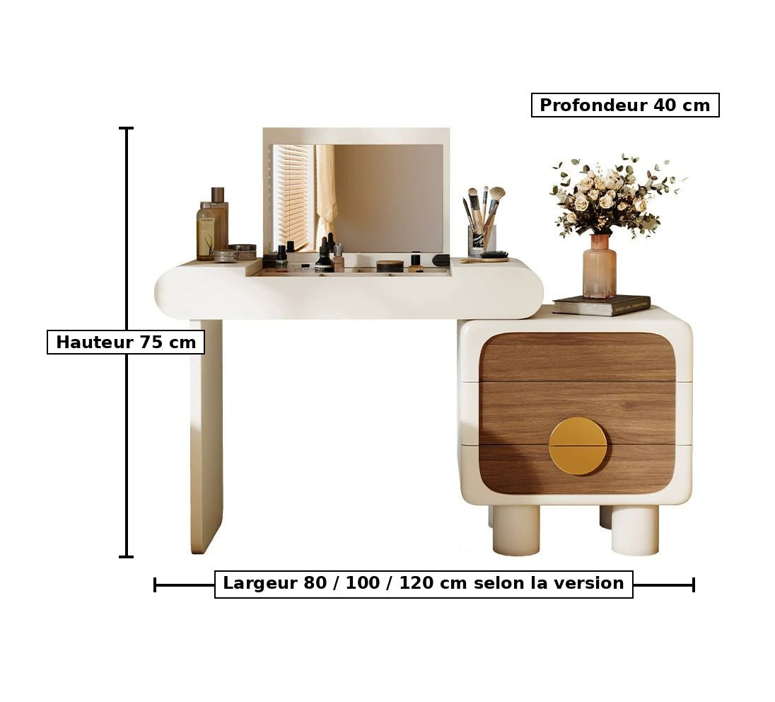 Coiffeuse crème à plateau relevable - dimensions : 80/100/120 × 40 × 75 cm