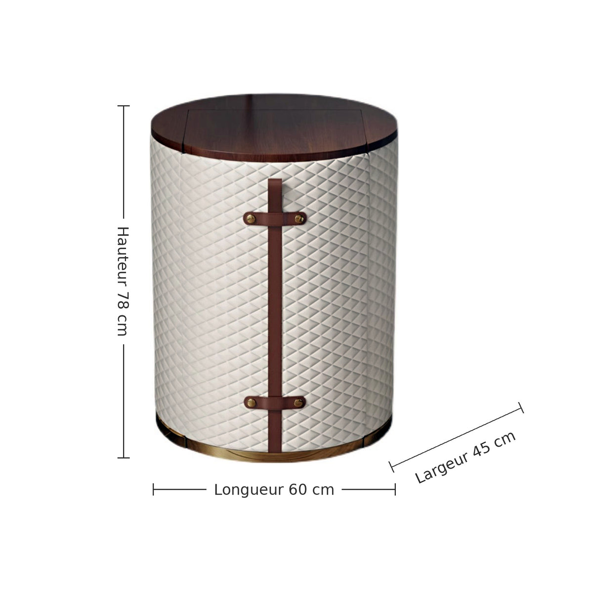 Coiffeuse ronde crème et noyer AUBRYNE, dimensions hauteur, longueur et largeur, fond blanc
