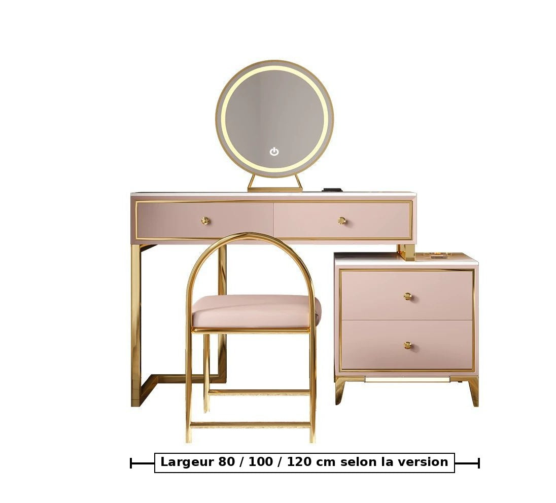 Coiffeuse rose poudré - dimensions : largeur 80, 100 ou 120 cm