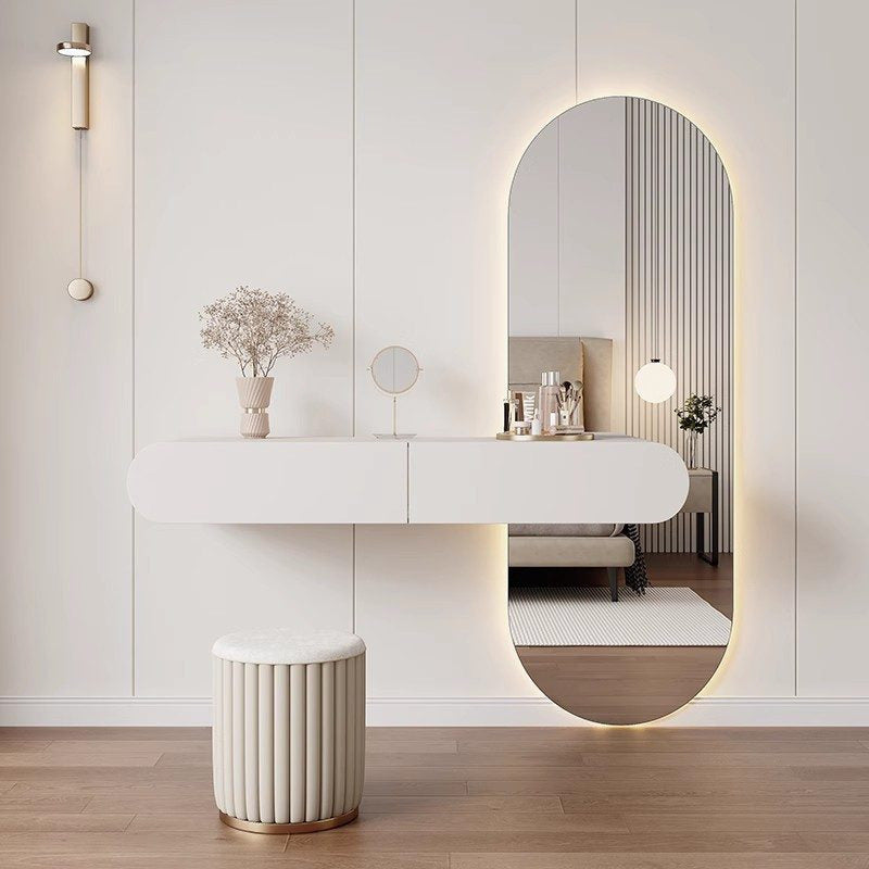 Coiffeuse suspendue crème avec miroir LED toute hauteur