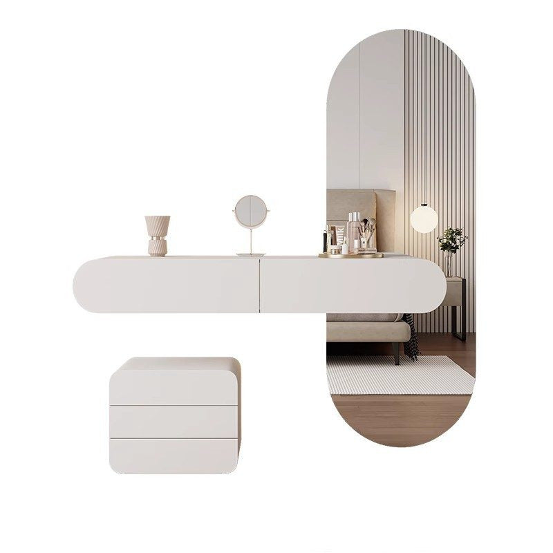 Coiffeuse suspendue crème avec miroir toute hauteur, fond blanc
