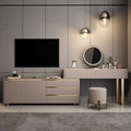 Coiffeuse taupe avec meuble TV, miroir LED et pouf