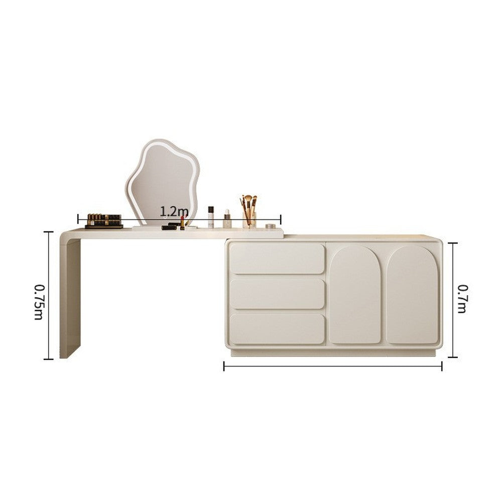 Coiffeuse laquée crème avec meuble à tiroirs – + Miroir LED