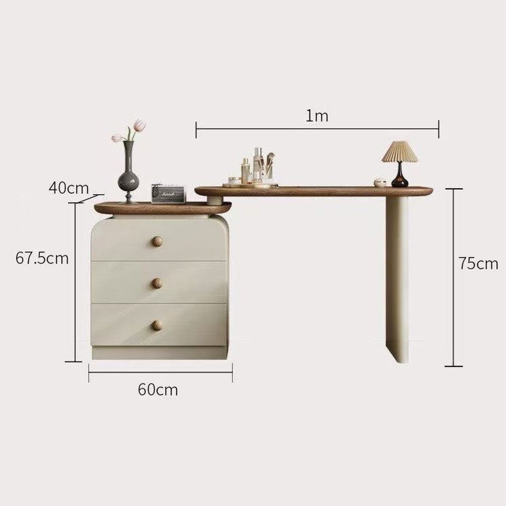 Coiffeuse en bois massif crème et noyer – 100 cm/Coiffeuse seule