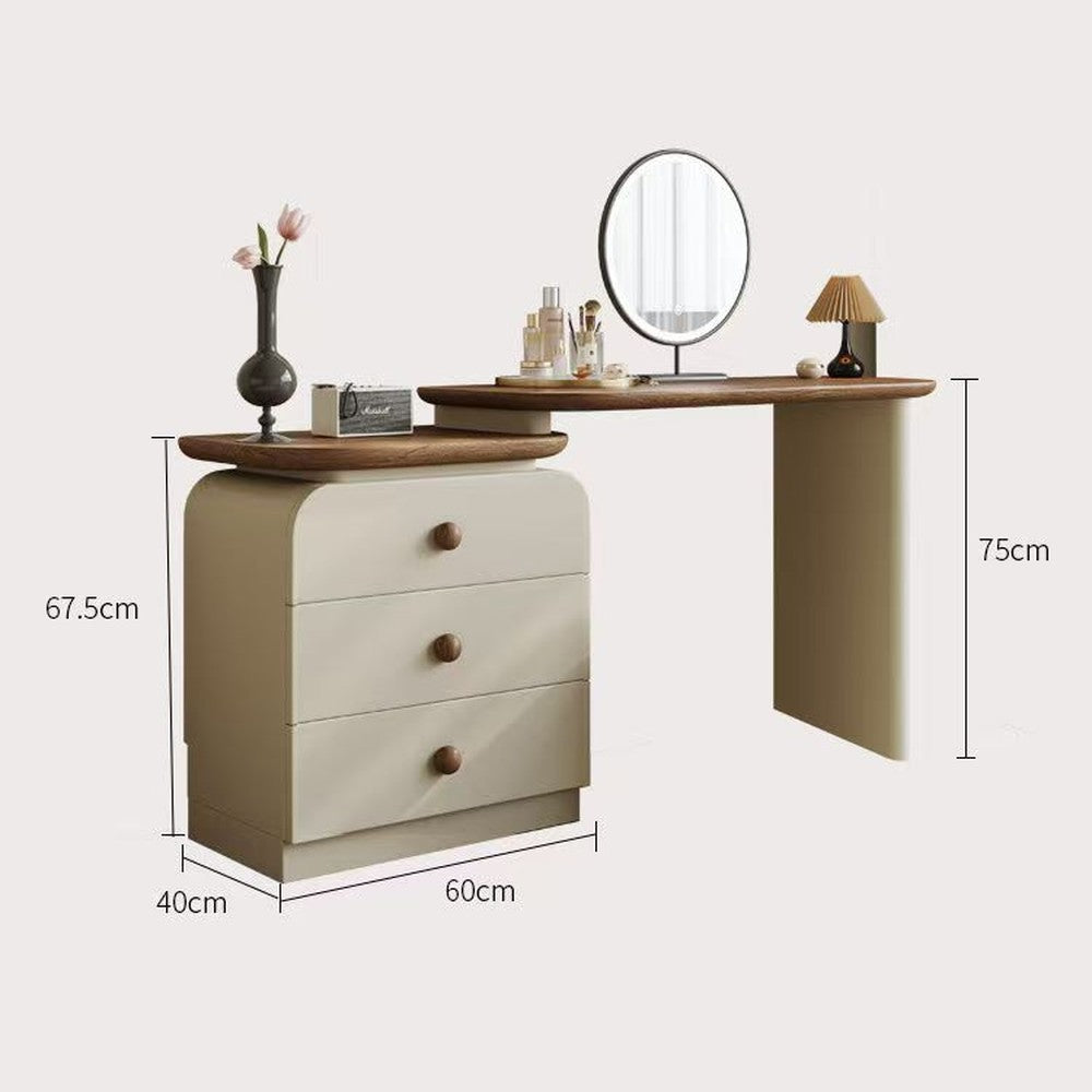 Coiffeuse en bois massif crème et noyer – 100 cm/+ Miroir LED