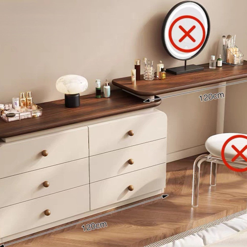 Coiffeuse en bois massif crème et noyer – 120 cm/Coiffeuse seule
