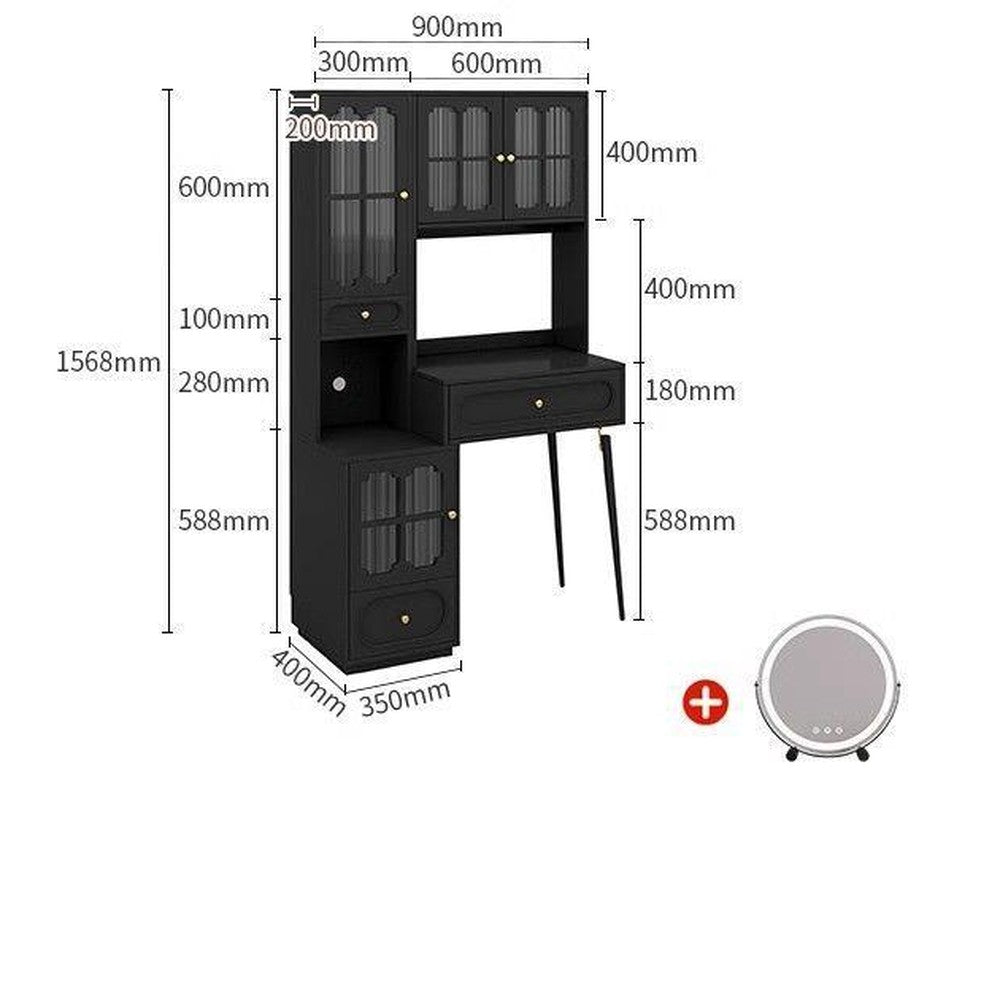 Coiffeuse noire style français en bois massif – 90 cm/+ Miroir intelligent