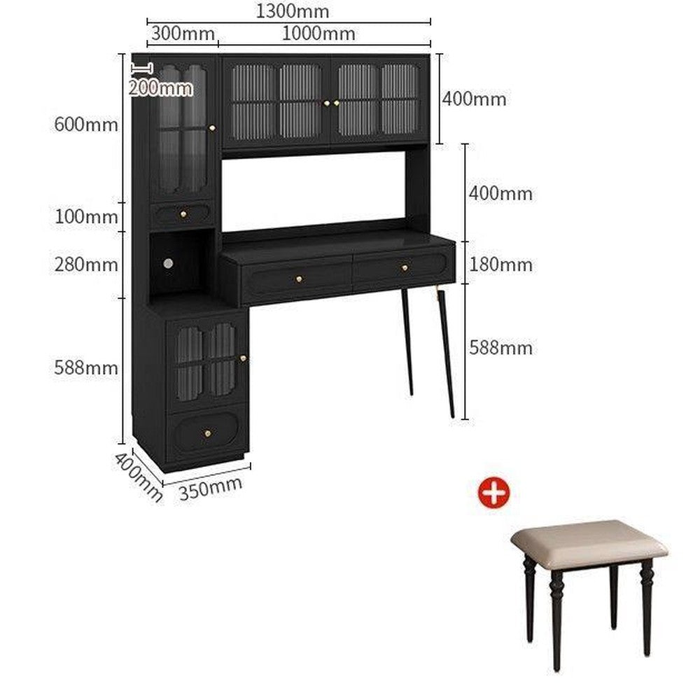 Coiffeuse noire style français en bois massif – 130 cm/+ Tabouret gratuit
