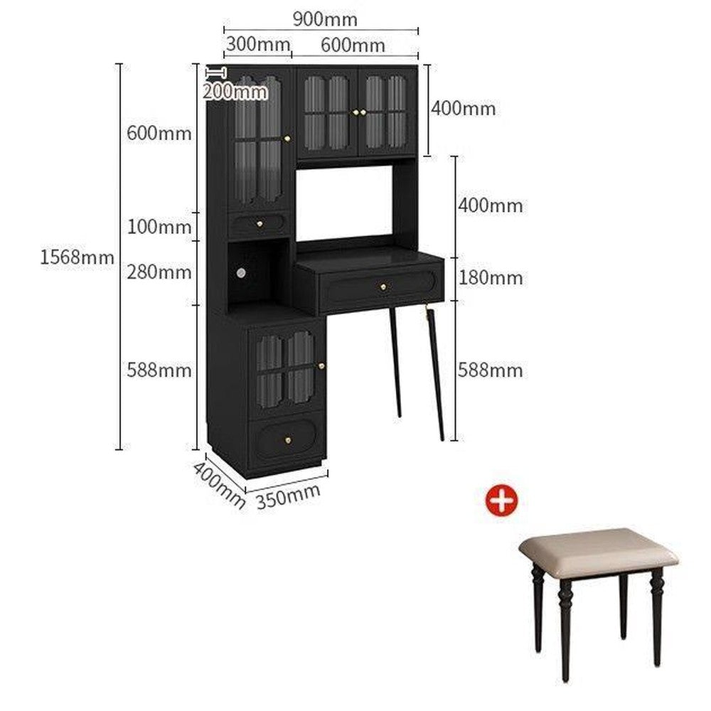 Coiffeuse noire style français en bois massif – 90 cm/+ Tabouret gratuit