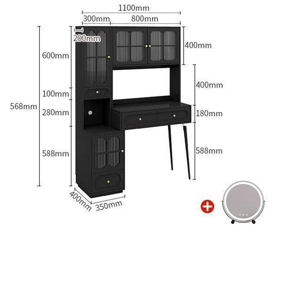 Coiffeuse noire style français en bois massif – 110 cm/+ Miroir intelligent
