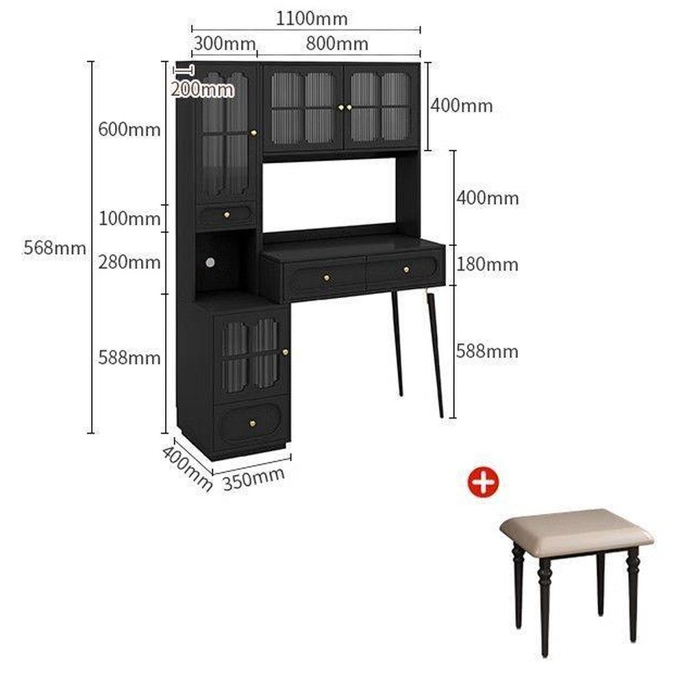 Coiffeuse noire style français en bois massif – 110 cm/+ Tabouret gratuit