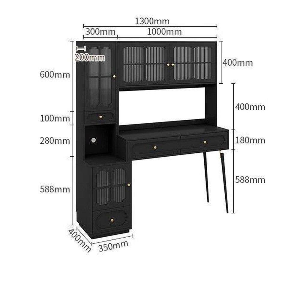 Coiffeuse noire style français en bois massif – 130 cm/Coiffeuse seule