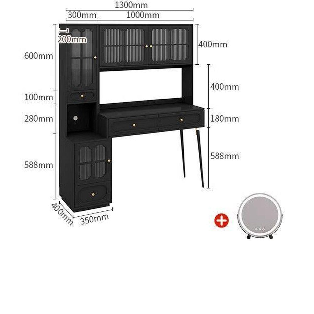 Coiffeuse noire style français en bois massif – 130 cm/+ Miroir intelligent